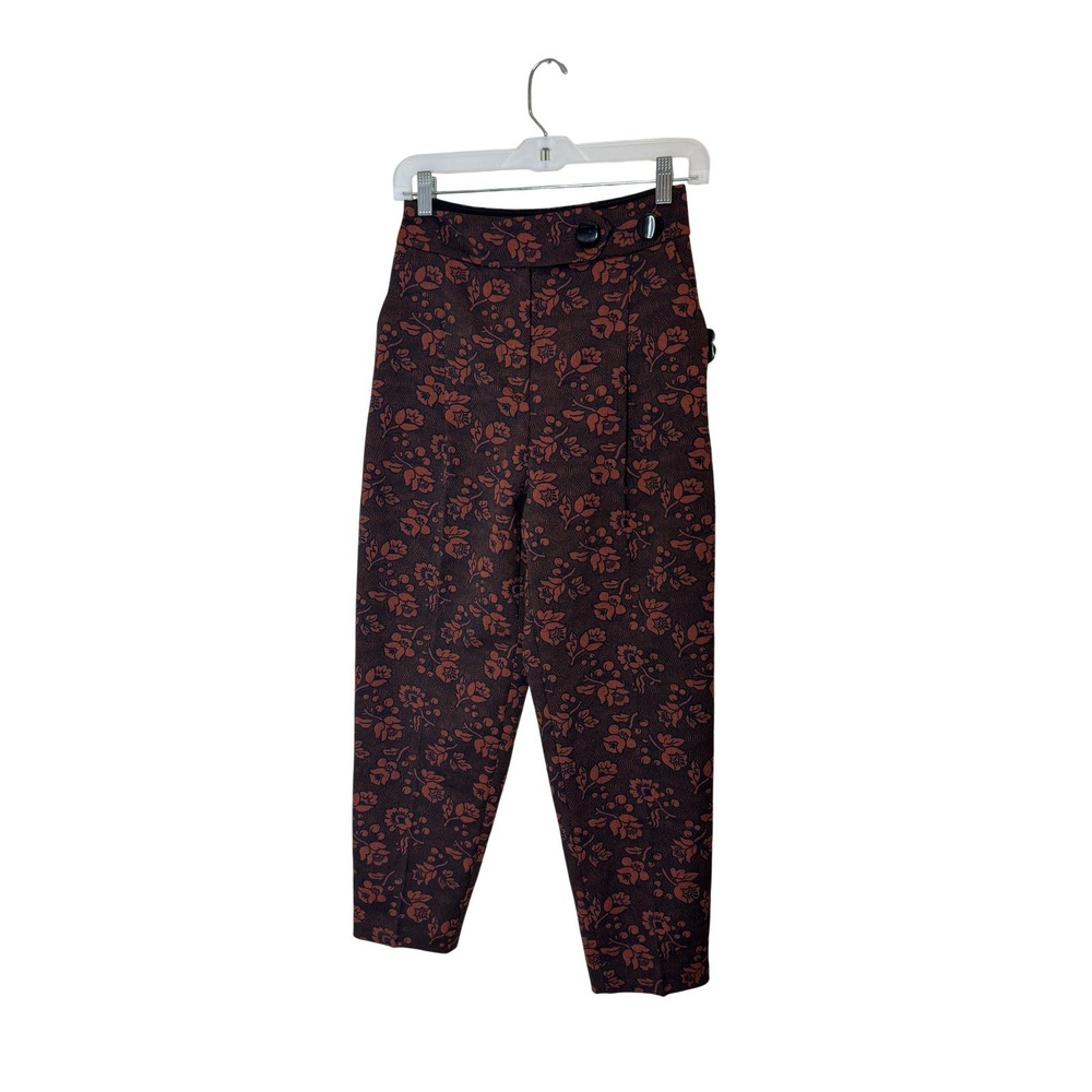 Maeve Anthropologie Dress Pants Womens 0 Brown Floral Tapered Ankle Stretch